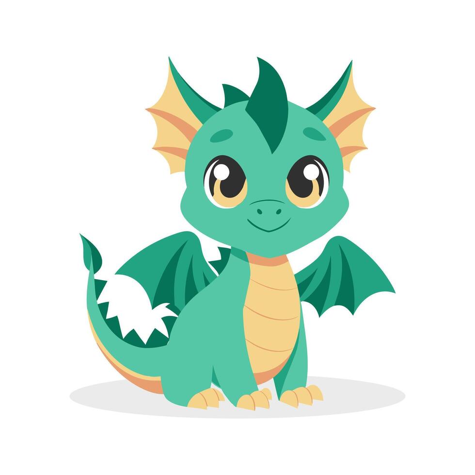Cute cartoon dragon. Baby dragon or dinosaur cute character. Fairytale monster. Illustration, print vector