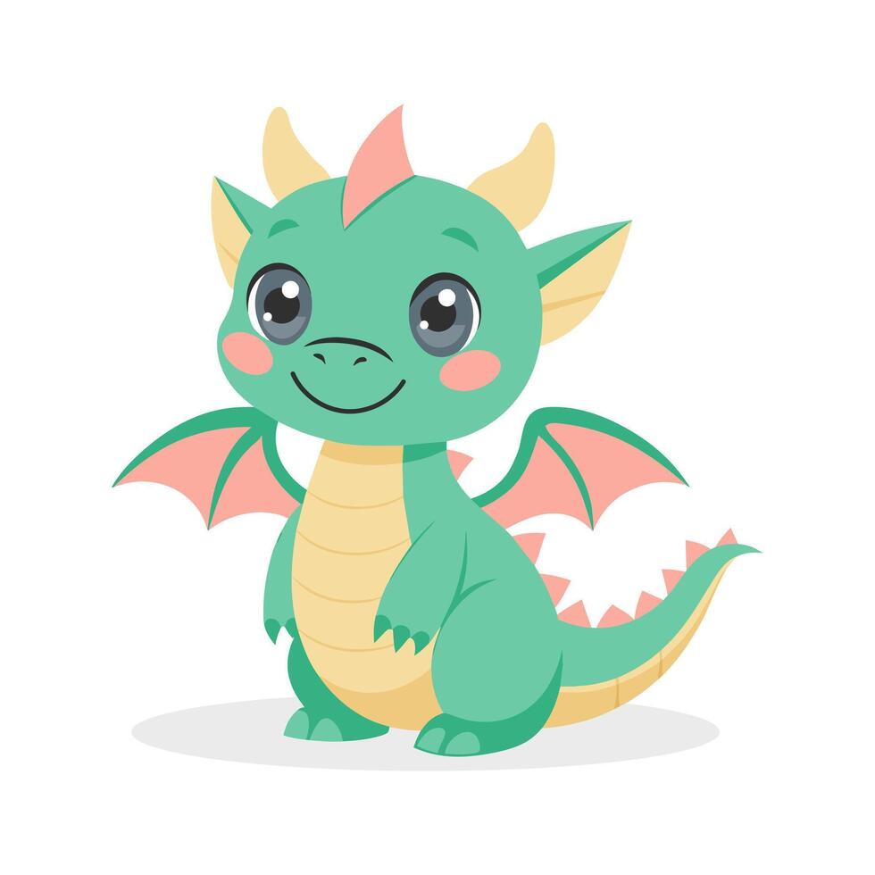 Cute cartoon dragon. Baby dragon or dinosaur cute character. Fairytale monster. Illustration, print vector