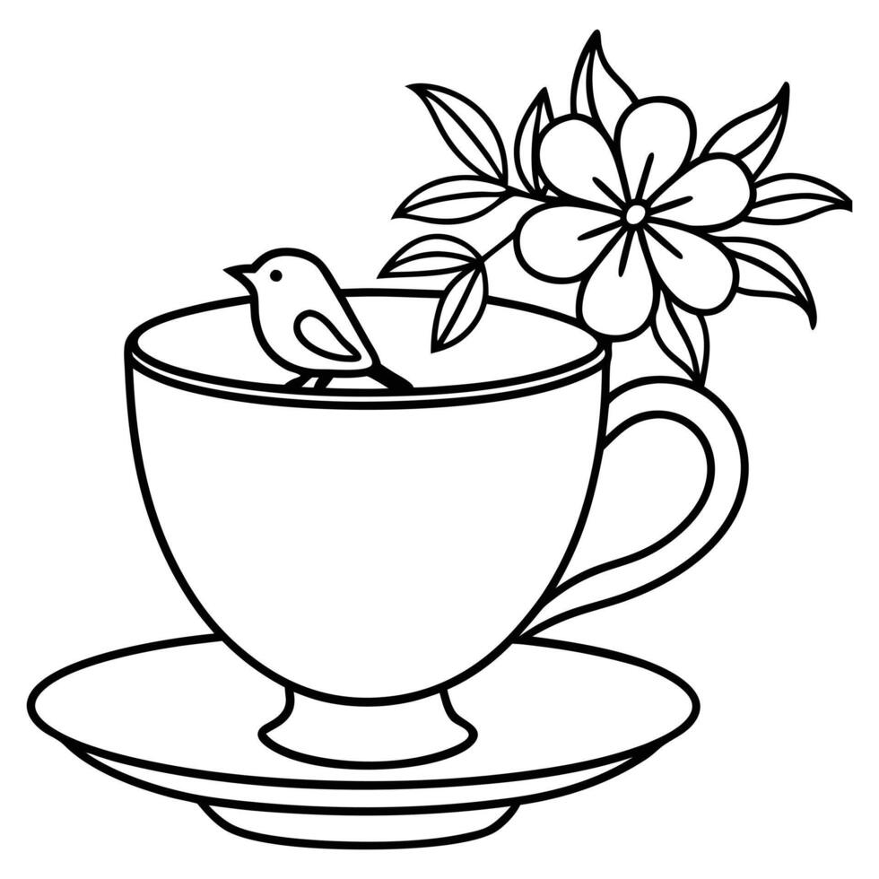 Petal Perch Teacup in Line Art vector