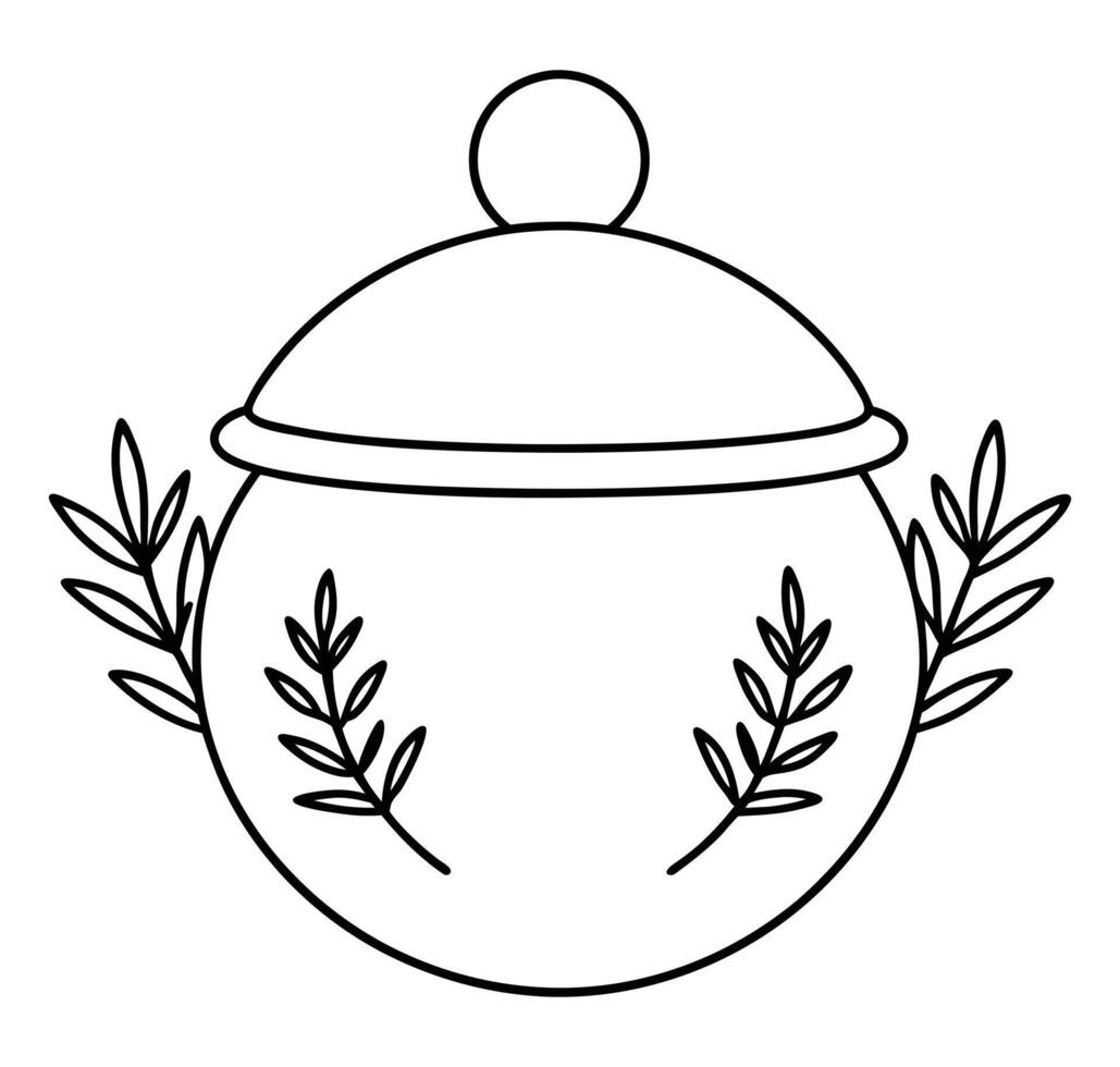 Charming Sugar Bowl with Lavender and Mint Line Art vector
