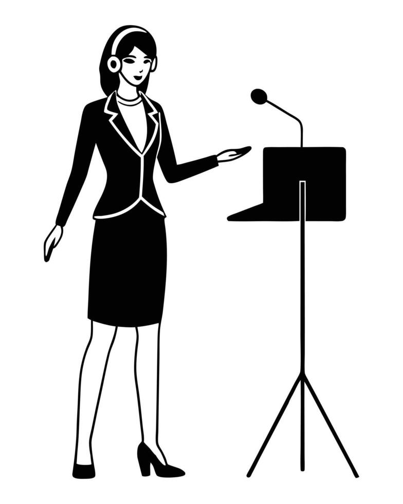 Professional Woman Leading Webinar with Headset vector