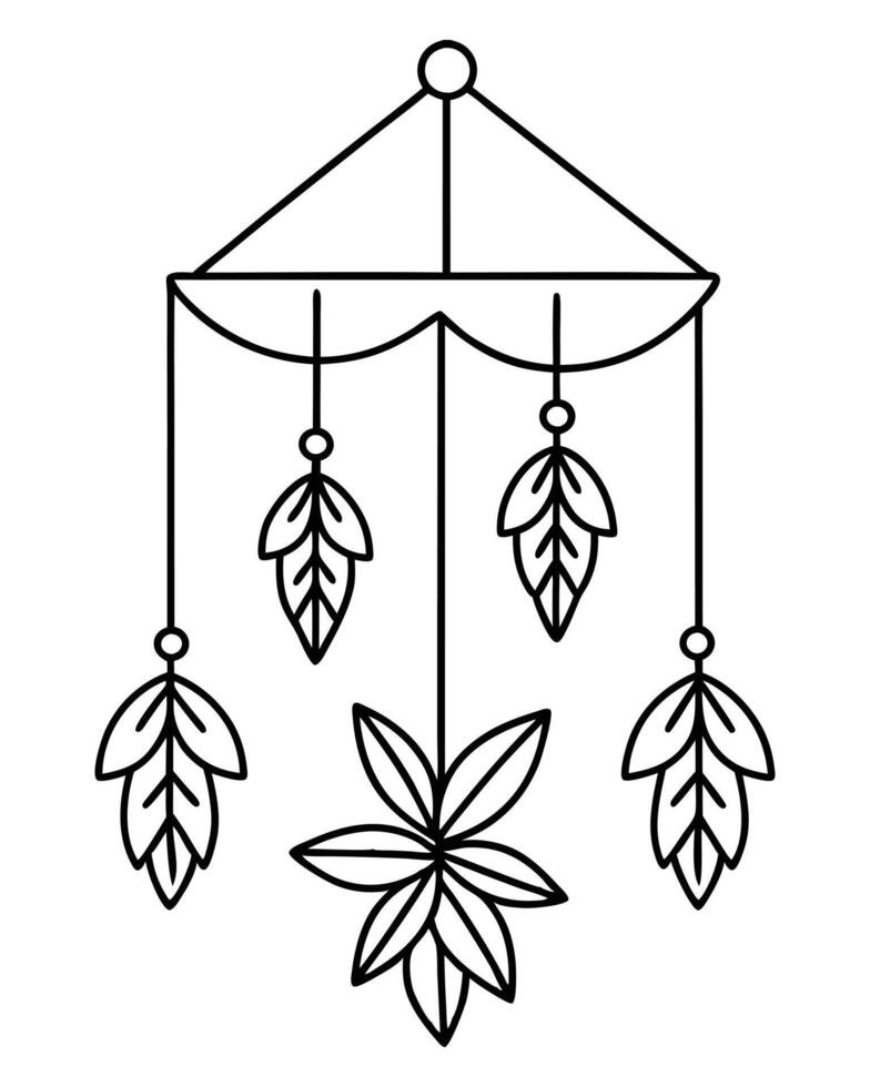 Mobile Design with Hanging Botanical Elements in Line Art vector