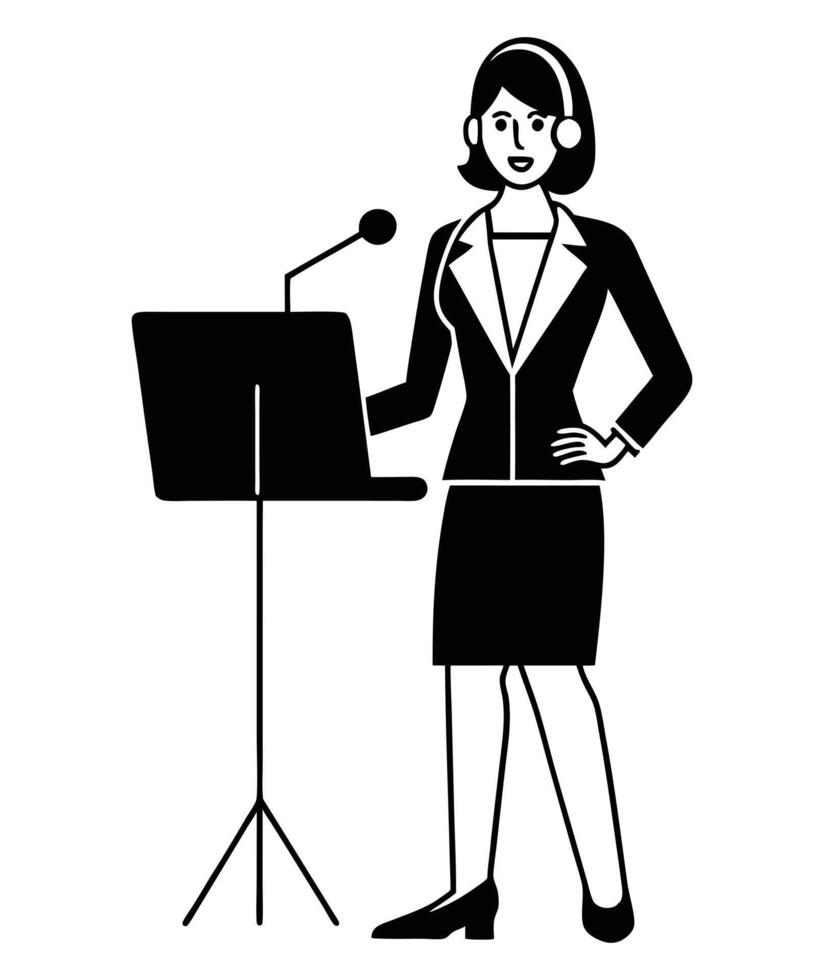 Professional Woman Leading Webinar with Headset vector