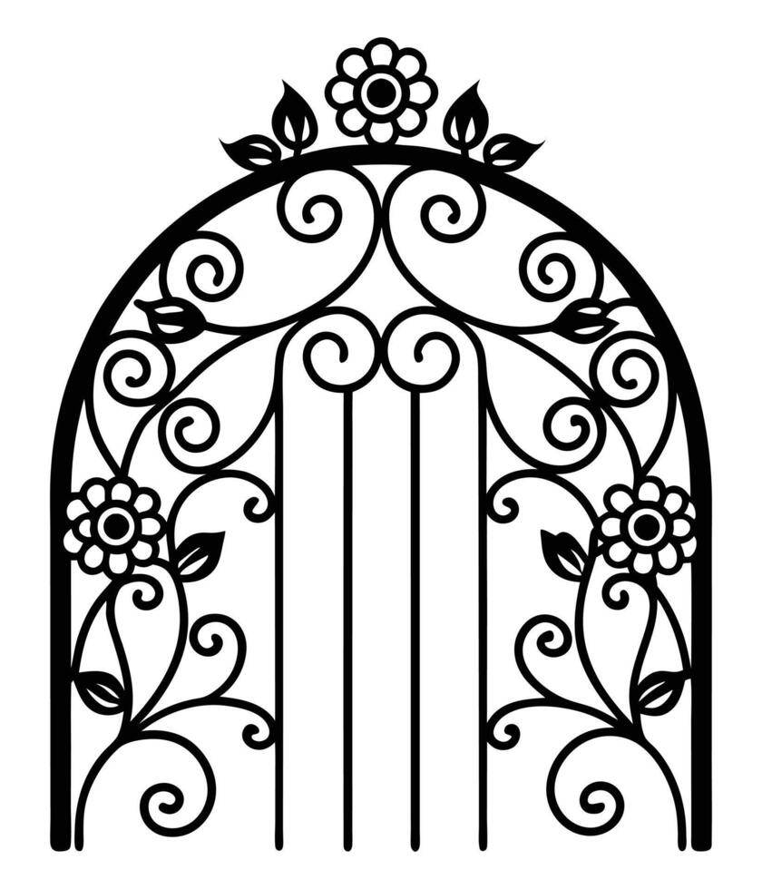 Floral Ornate Garden Gate in Line Art vector