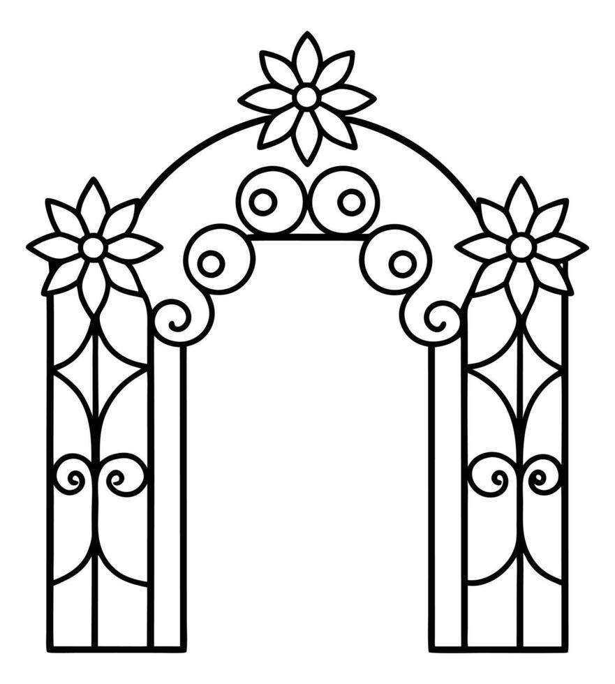Floral Ornate Garden Gate in Line Art vector