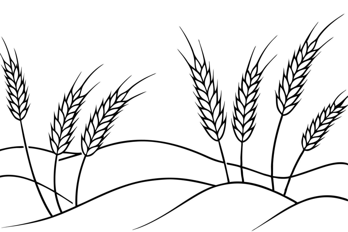 Serene Wheat Field Swaying in Line Art vector
