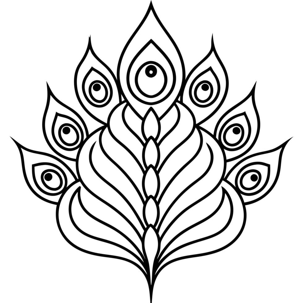 Repeating Peacock Feather Pattern in Line Art vector