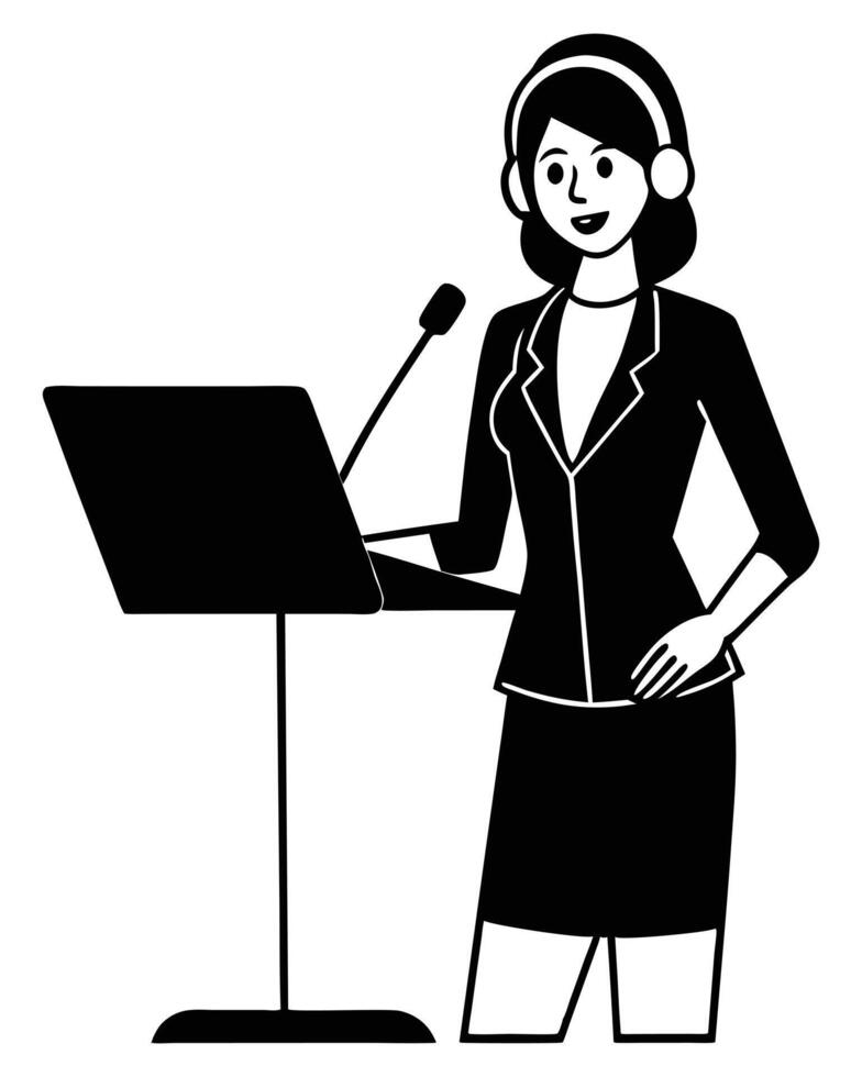 Professional Woman Leading Webinar with Headset vector