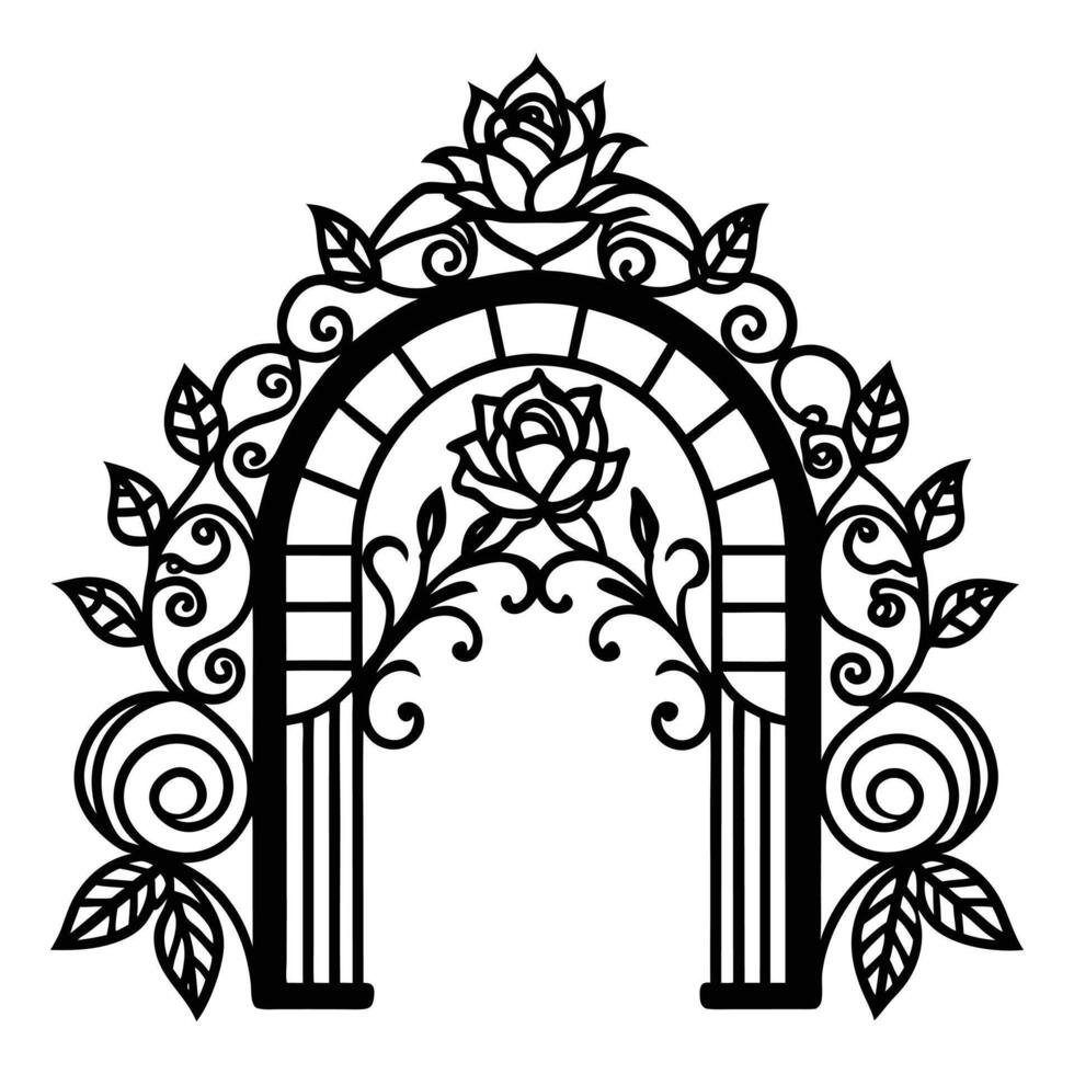 Ornate Garden Gate with Floral Designs Silhouette vector
