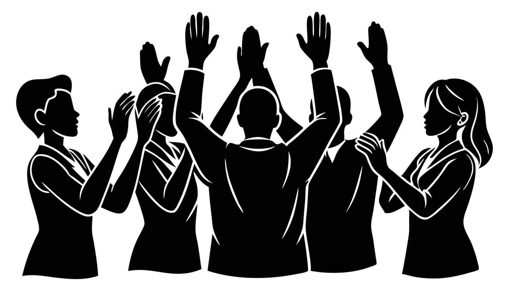 Diverse Team Clapping Hands Silhouette vector