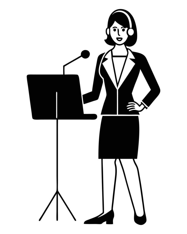 Professional Woman Leading Webinar with Headset vector