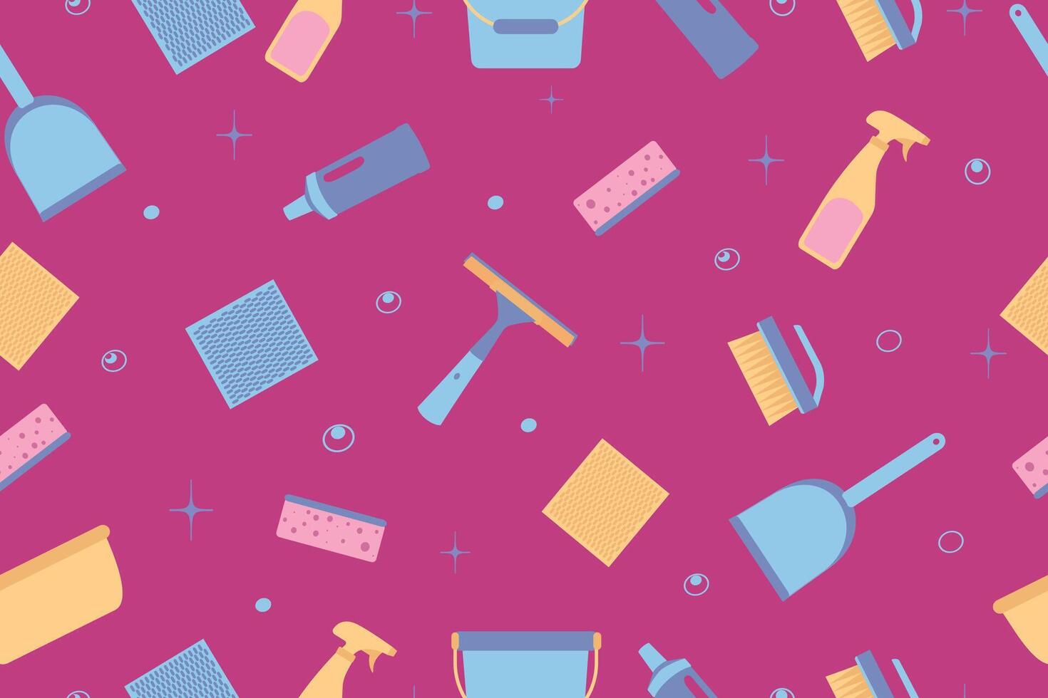 Seamless pattern from a set of cleaning equipment. illustration isolated on pink background. illustration vector