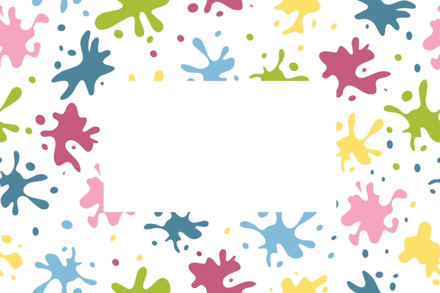 Background of colorful splashes. Bright spots, paint, set of design elements. Colorful set of paint splashes. Round flat collection of splashes, fluid decorative shapes. Various splashes and drops. vector