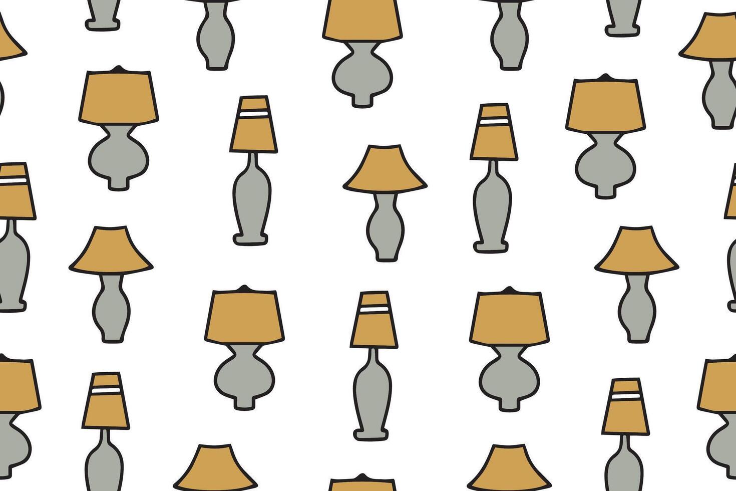 Seamless pattern of lighting fixtures for home decor. Decorative table lamp. Lighting for interior design. vector
