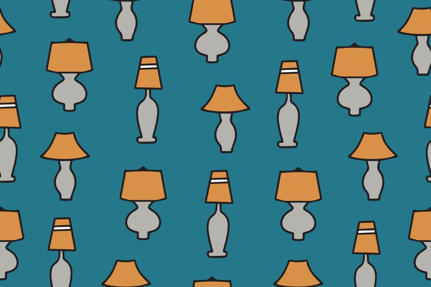 Seamless pattern of lighting fixtures for home decor. Decorative table lamp. Lighting for interior design. vector