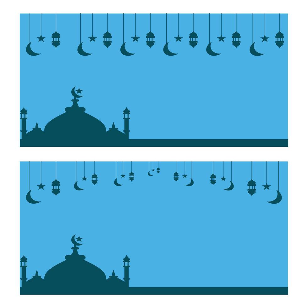 Ramadan Kareem greeting card with mosque and moon. illustration of religious background with empty space for your text. illustration element design religious background vector