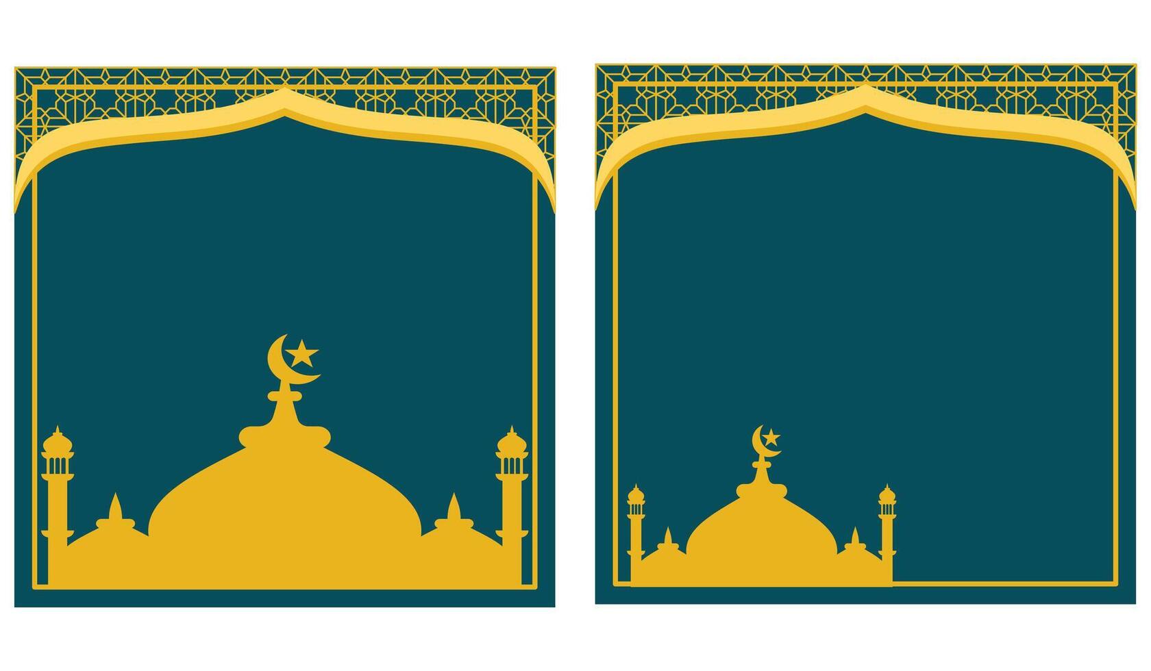 Silhouette a yellow mosque and minarets on green background. Ramadan Kareem greeting card template with mosque. Islamic background design element for many purposes vector