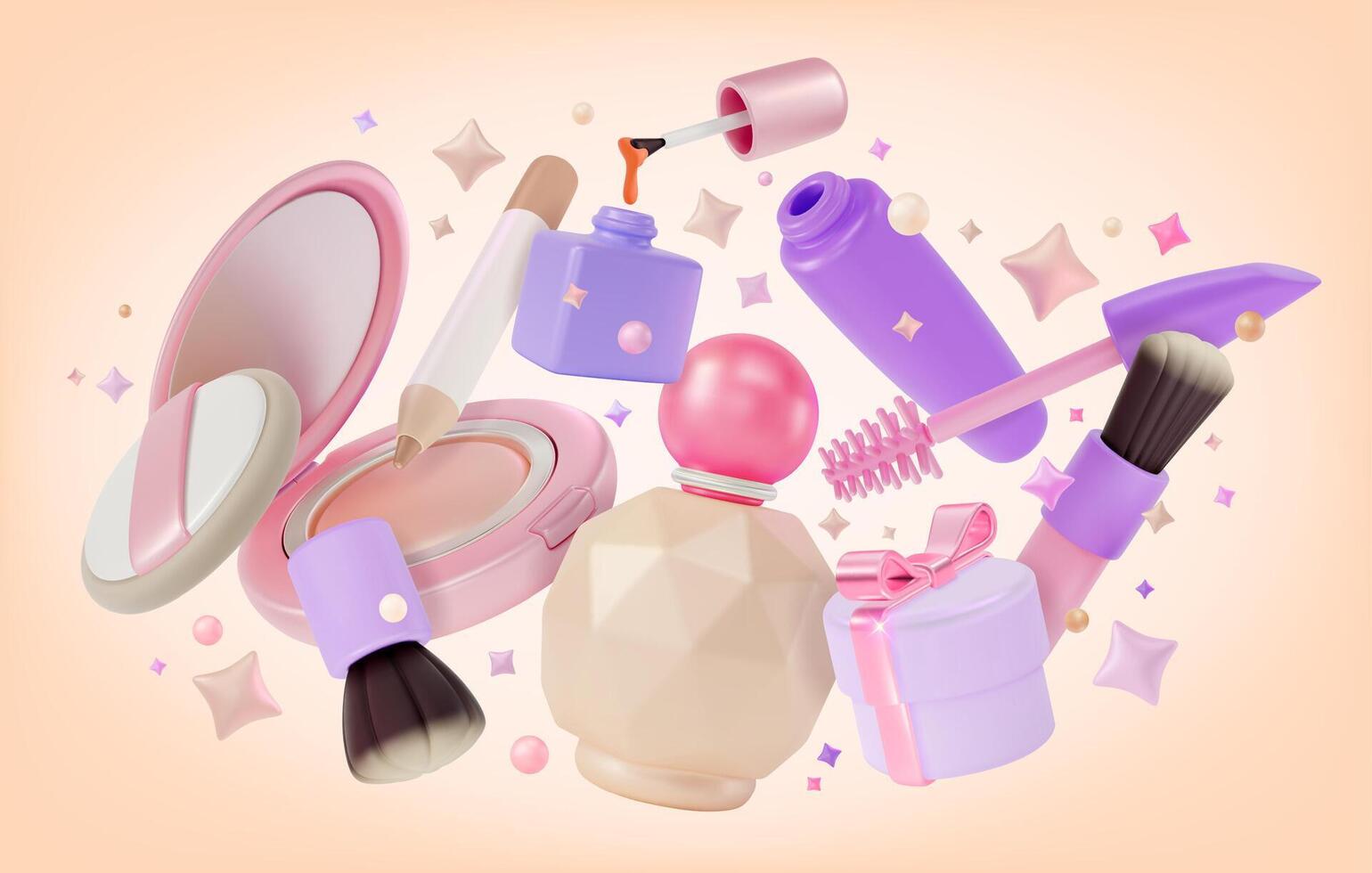 3d Top Must Have Makeup Products Product Concept Background Cartoon Design Style. vector
