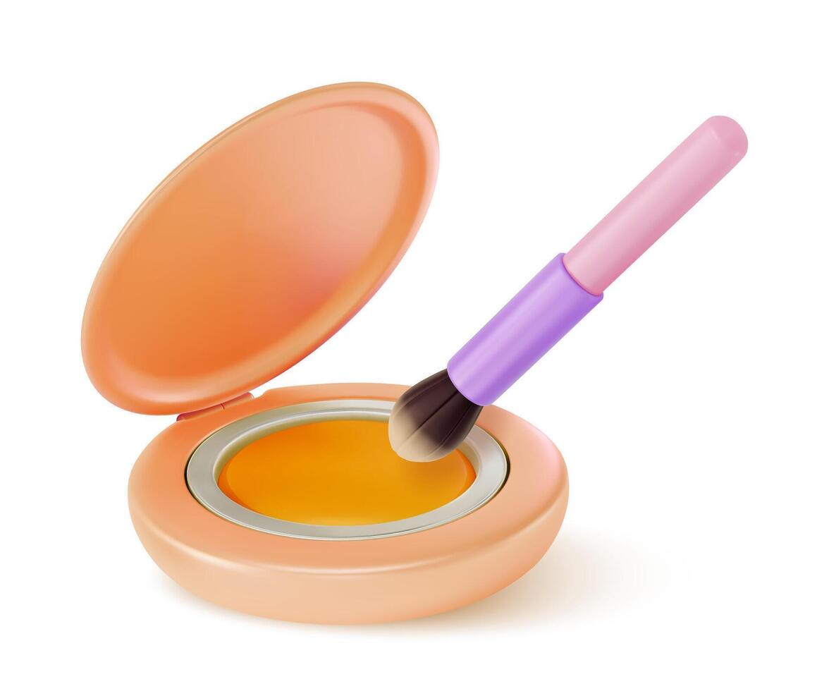 3d Makeup Cosmetic Product Concept Vibrant Eyeshadow and Brush Cartoon Design Style vector