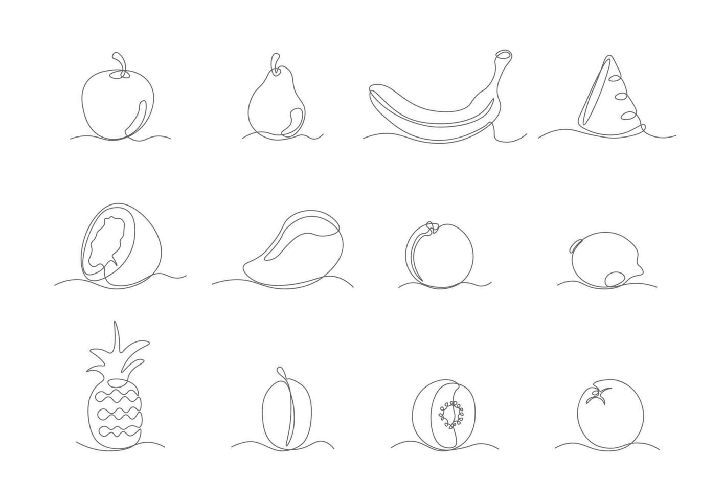 Sweet Fruit One Continuous Line Drawing Sign Emblem Icon Set Include of Banana, Pineapple and Mango. vector