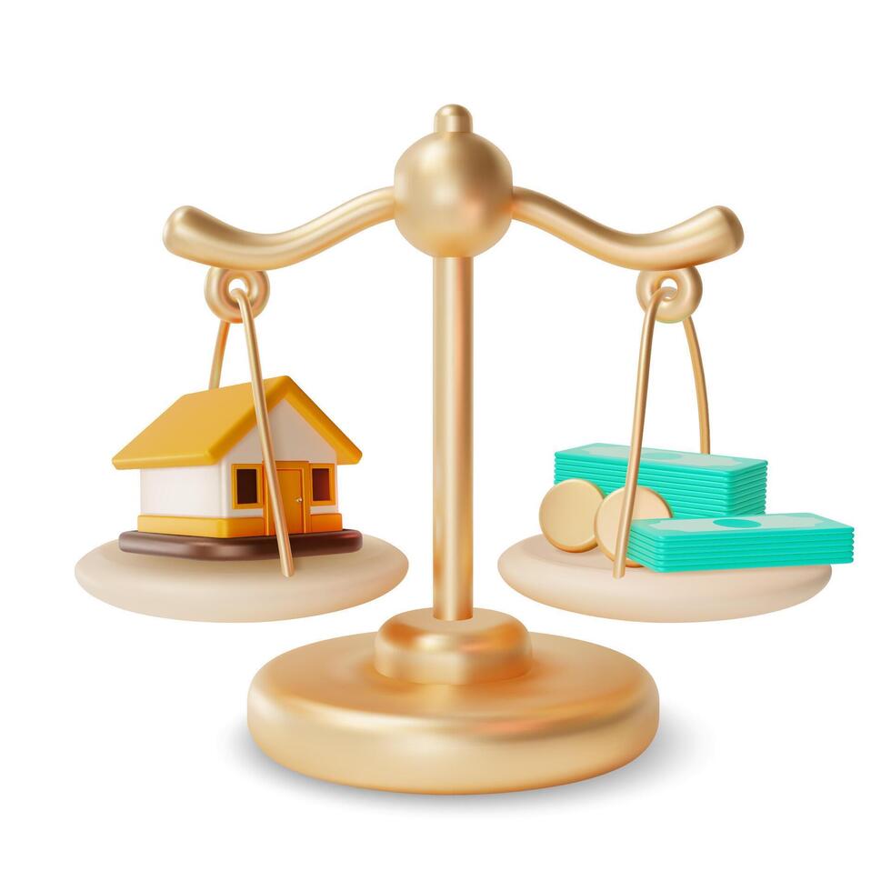 3d House Credit Concept Cartoon Design Style. vector