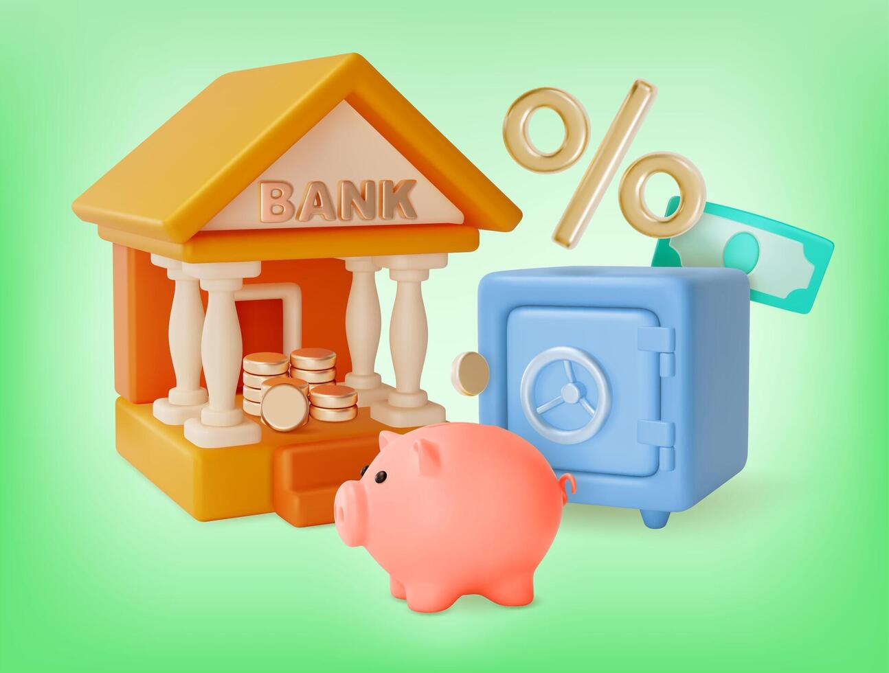 3d Financial and Banking Services Saving Money Concept Cartoon Design Style. vector