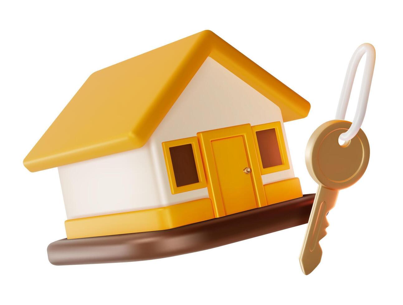 3d House Credit Concept Home Building and Key Cartoon Design Style. vector