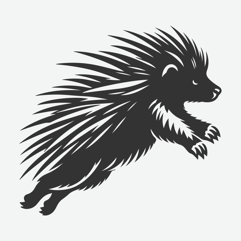 Dynamic Jumping Porcupine Silhouette, Perfect for Unique Designs and Creative Projects vector