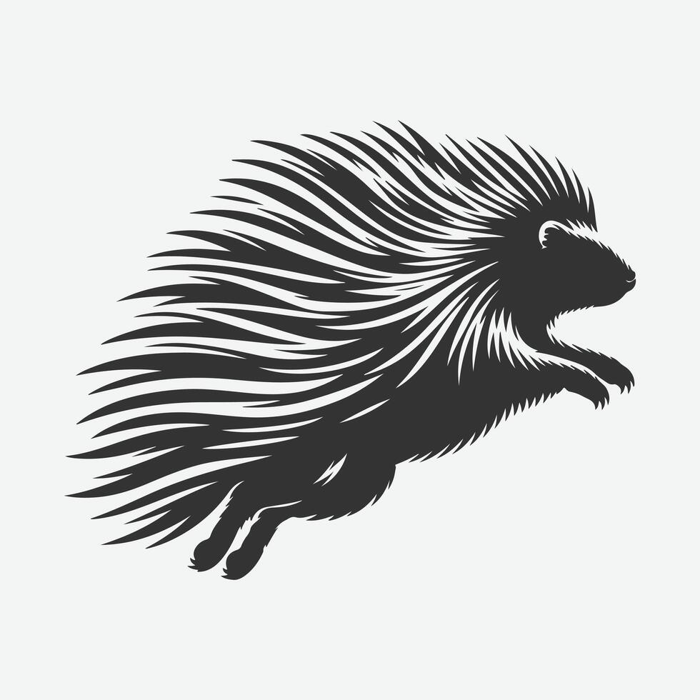 Dynamic Jumping Porcupine Silhouette, Perfect for Unique Designs and Creative Projects vector