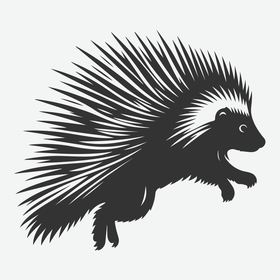 Dynamic Jumping Porcupine Silhouette, Perfect for Unique Designs and Creative Projects vector