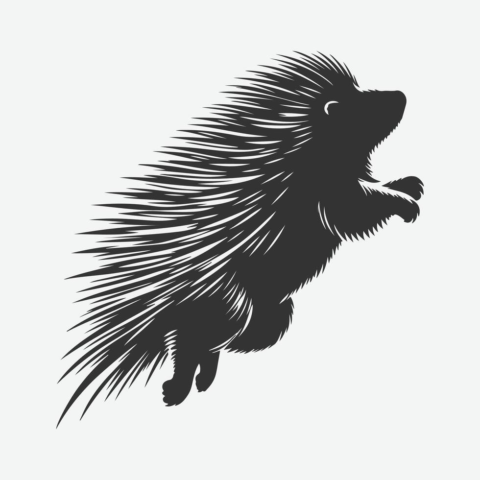 Dynamic Jumping Porcupine Silhouette, Perfect for Unique Designs and Creative Projects vector