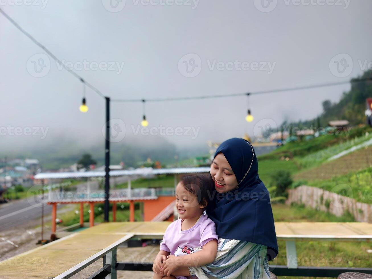 Holidays with family in the mountains, children and parents enjoy enjoying the holiday period, doing positive activities and having fun on Sundays photo