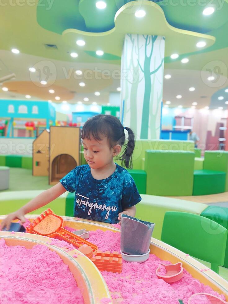 Positive activities for children playing in an indoor area filled with toy facilities and a place where they can find unlimited creativity photo