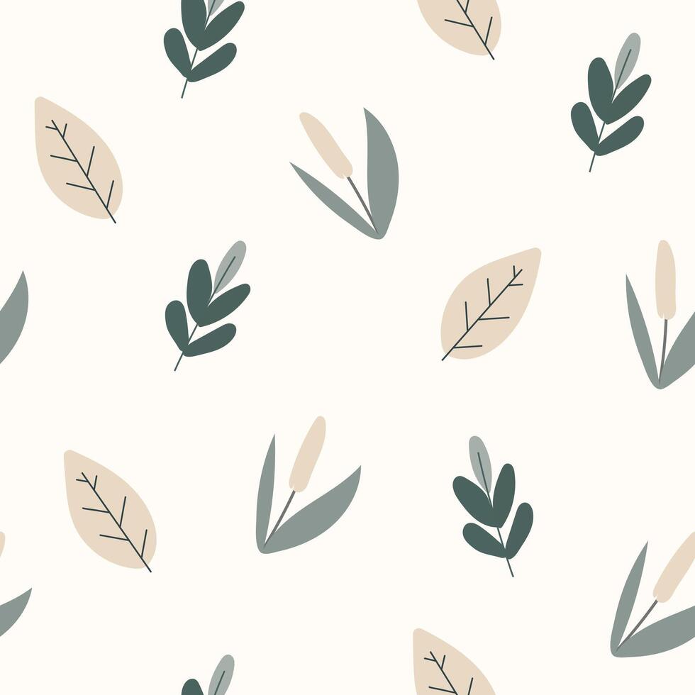 Seamless flower pattern design . Autumn seamless pattern with different leaves and plants, with seasonal colors. vector