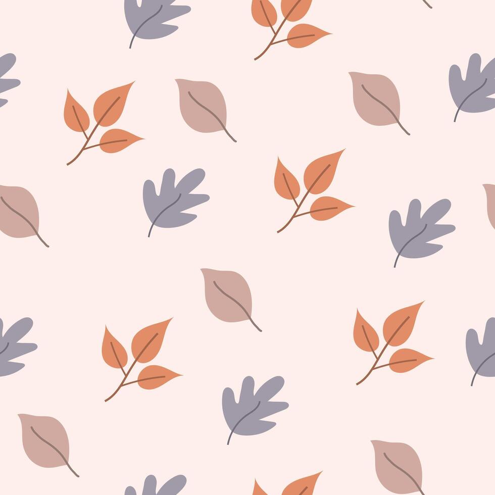 Seamless flower pattern design . Autumn seamless pattern with different leaves and plants, with seasonal colors. vector