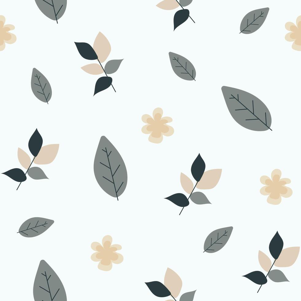 Seamless flower pattern design . Autumn seamless pattern with different leaves and plants, with seasonal colors. vector