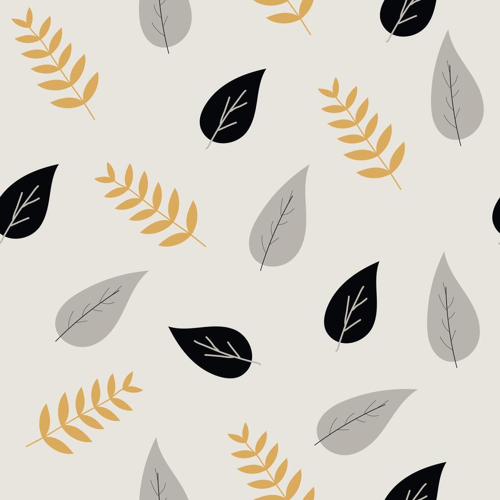 Seamless flower pattern design . Autumn seamless pattern with different leaves and plants, with seasonal colors. vector