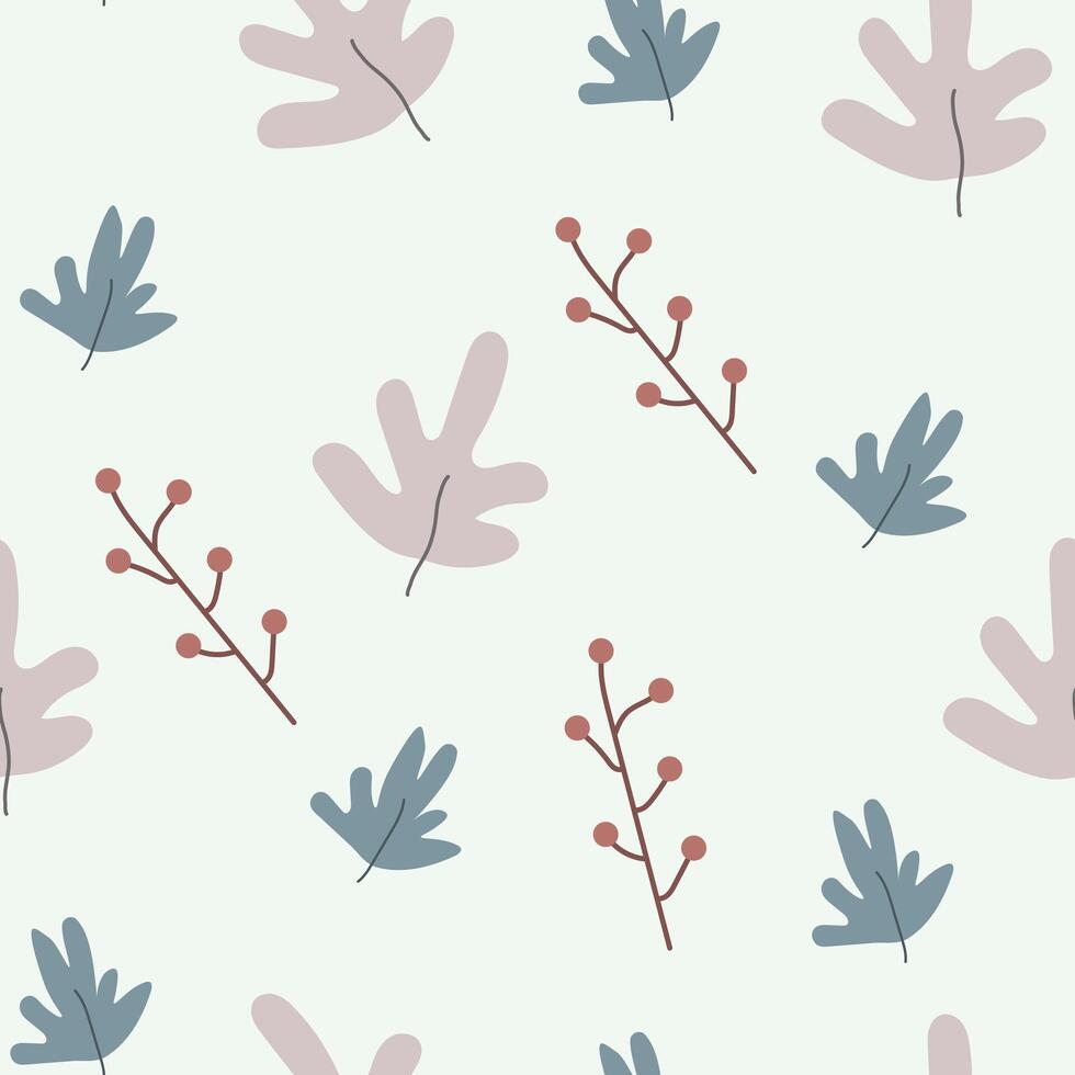 Seamless flower pattern design . Autumn seamless pattern with different leaves and plants, with seasonal colors. vector