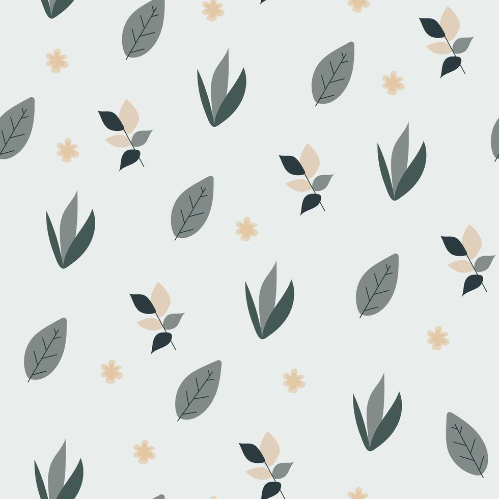 Seamless flower pattern design . Autumn seamless pattern with different leaves and plants, with seasonal colors. vector