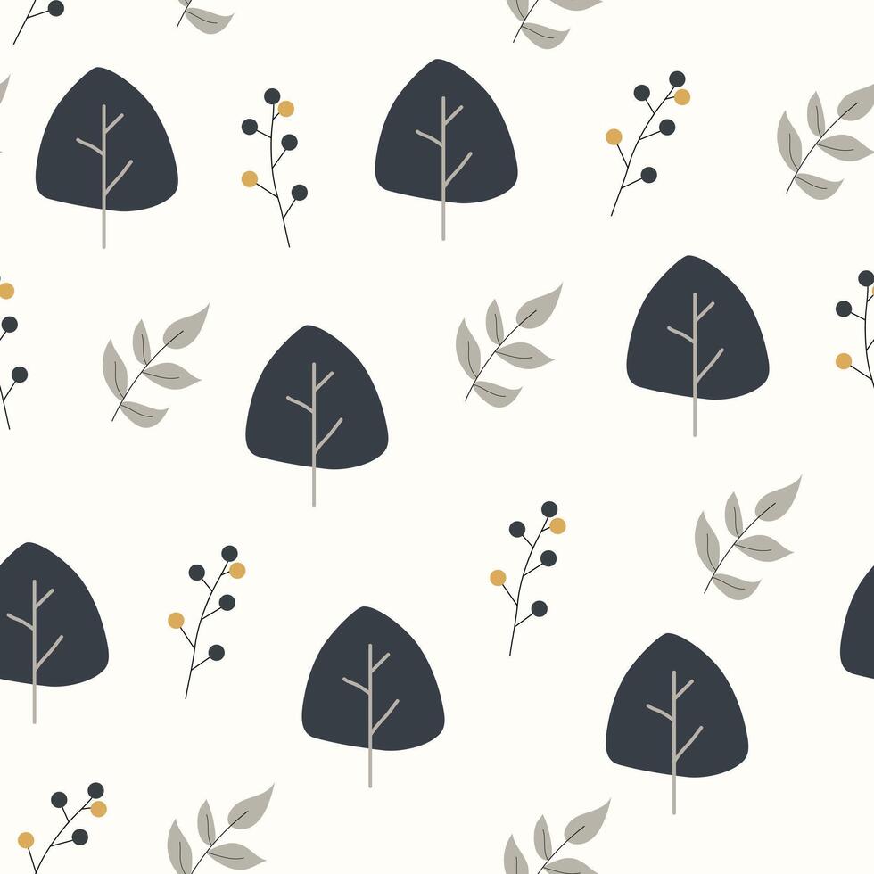 Seamless flower pattern design . Autumn seamless pattern with different leaves and plants, with seasonal colors. vector