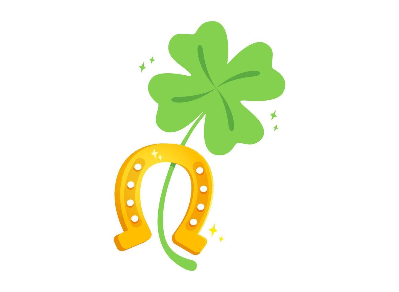 illustration of a four leaf clover and horseshoe. Lucky clover and horseshoe for Patrick's day. vector