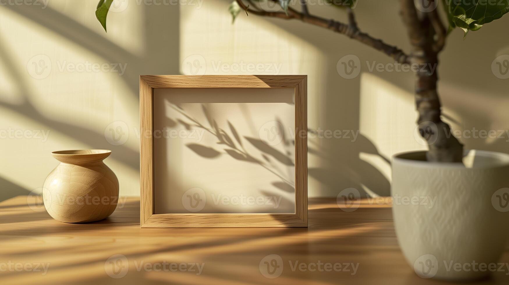 A wooden picture frame for photos, in the style of Japanese minimalism. photo