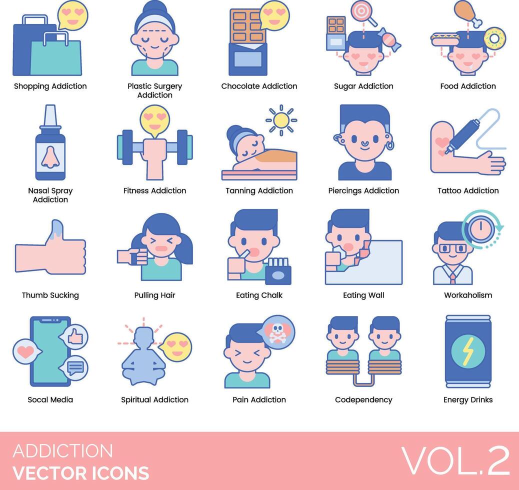 addiction icon set vector