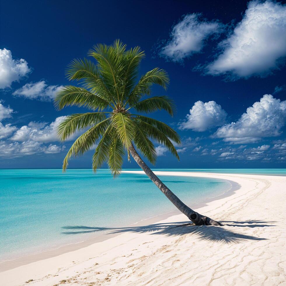 Beautiful tropical empty beach sea ocean with on blue sky background photo