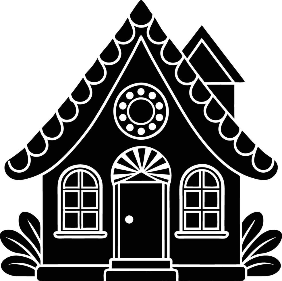 simple gingerbread house silhouette black design white background vector