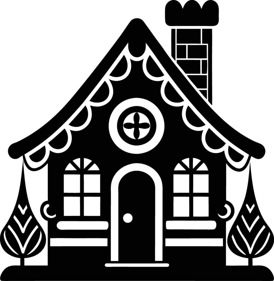 simple gingerbread house silhouette black design white background vector
