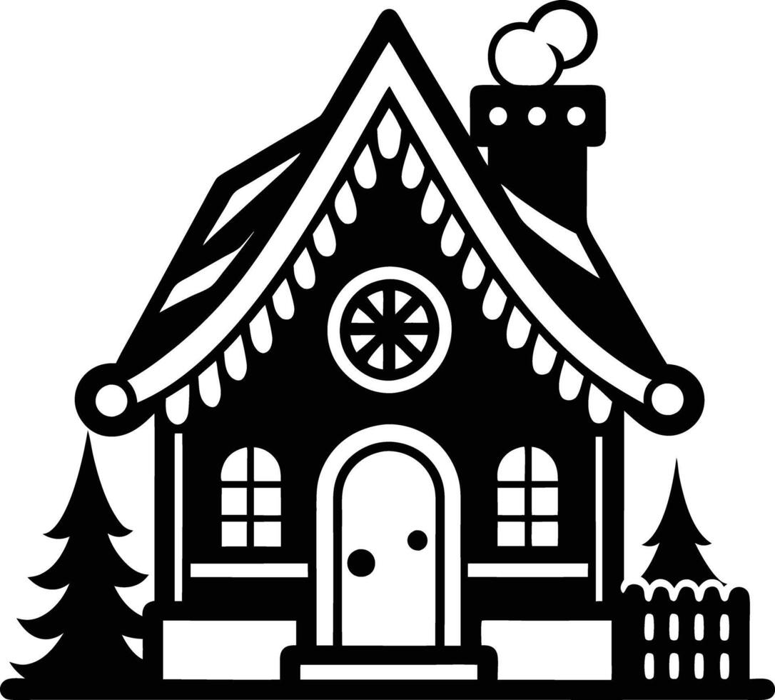 simple gingerbread house silhouette black design white background vector