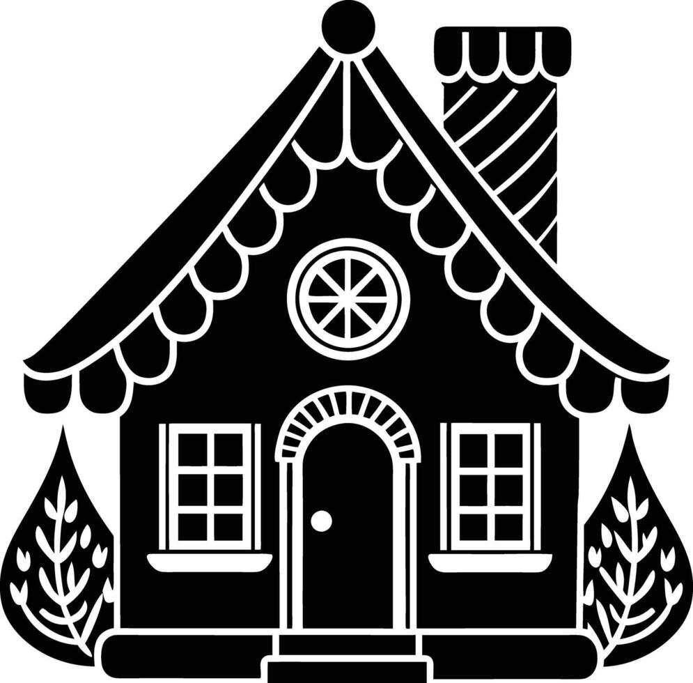 simple gingerbread house silhouette black design white background vector