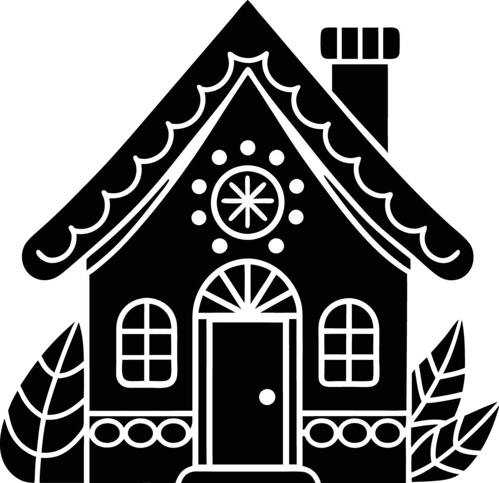 simple gingerbread house silhouette black design white background vector