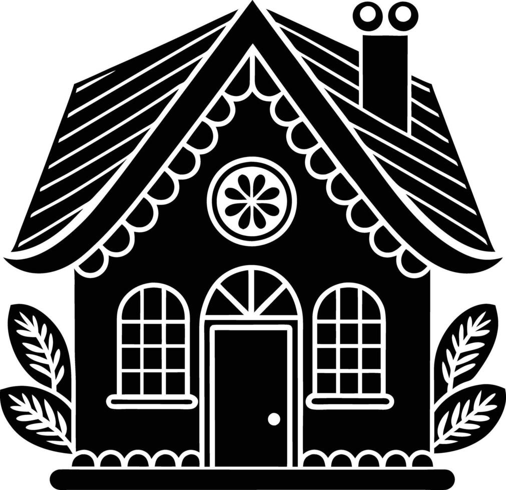 simple gingerbread house silhouette black design white background vector